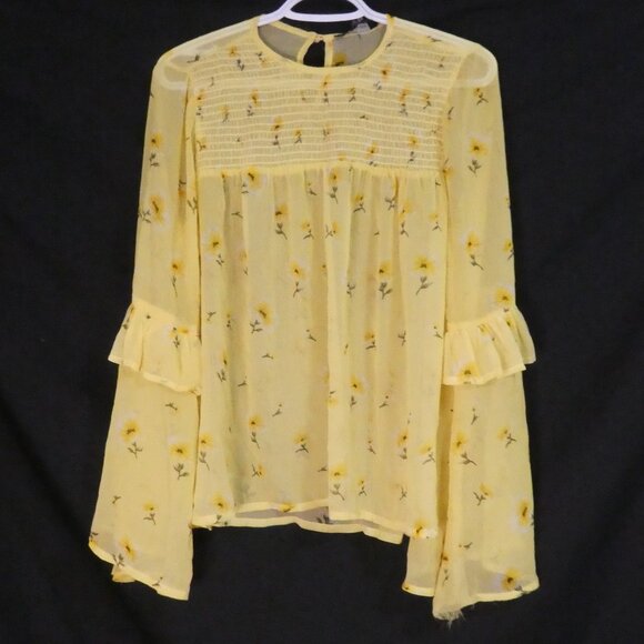 ATMOSPHERE | size 10 | Yellow Floral Print Bell Sleeve Blouse | Back Button - Picture 1 of 16
